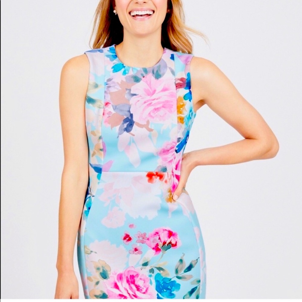 NWT CALVIN KLEIN FLORAL PANELED SCUBA DRESS SIZE14